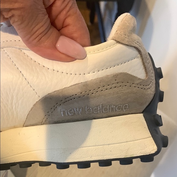 New Balance White and Taupe Sneakers - Picture 5 of 7